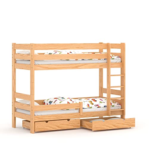 WNM Group 2in1 Etagenbett oder 2 Einzelbetten - Hochbett mit Rausfallschutz und 2 Schubladen Sophie - Hochbett Kinderbett für Mädchen und Jungen - Absturzsicherung Hochbett 90x200 cm - Kiefer von WNM Group