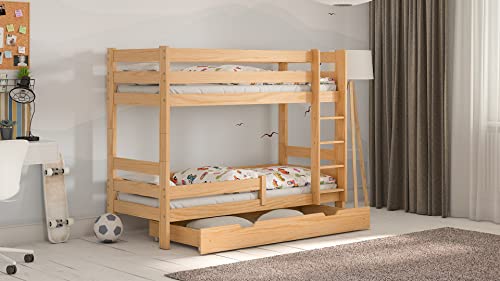 WNM Group 2in1 Etagenbett oder 2 Einzelbetten - Hochbett mit Rausfallschutz und Schublade Sophie - Kinderbett Ausziehbar für Mädchen und Jungen - 90x200 cm - Natürlich von WNM Group