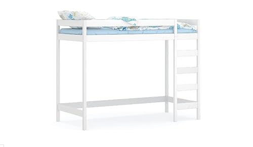 WNM Group Hochbett mit Leiter LUKI - Kinderbett mit Rausfallschutz und Lattenrost - Absturzsicherung Hochbett - Jugendbett - Kinderhochbetten - Weiß - 80 x 160 x 160 cm von WNM Group