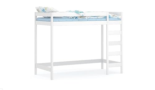 WNM Group Hochbett mit Leiter LUKI - Kinderbett mit Rausfallschutz und Lattenrost - Absturzsicherung Hochbett - Jugendbett - Kinderhochbetten - Weiß - 90 x 180 x 200 cm von WNM Group