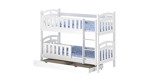 WNM Group Hochbett mit Rausfallschutz und Schublade Suzie - aus Massivholz - Hochbett Kinderbett für Mädchen und Jungen - Absturzsicherung Hochbett - Kinderhochbetten 180x80 cm - Weiß von WNM Group