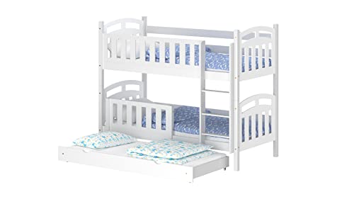 WNM Group Kinderbett Ausziehbar mit Rausfallschutz Suzie - aus Massivholz - Hochbett für Mädchen und Jungen - Absturzsicherung Ausziehbett - Kinderhochbetten 180x90 / 170x90 cm - Weiß von WNM Group