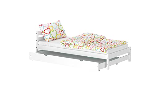 WNM Group Kinderbett für Mädchen und Jungen Nadia - Jugenbett aus Massivholz - Bett mit Schubladen - Funktionsbett 180x80 cm - Weiß von WNM Group