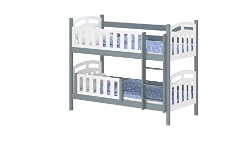 WNM Group Kinderbett mit Rausfallschutz Suzie - aus Massivholz - Hochbett für Mädchen und Jungen - Absturzsicherung Hochbett - Kinderhochbetten 200x90 cm - Grau von WNM Group