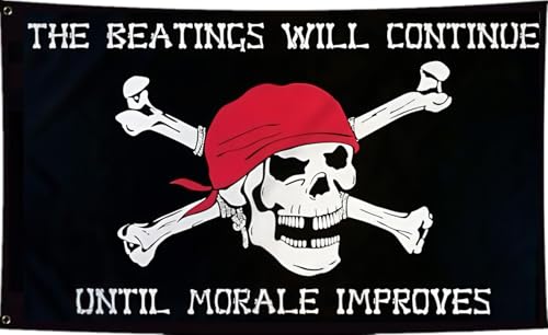 Pirtae Totenkopf-Flagge, 90 x 152 cm, Zitat The Beatings Will Be Continue Until Morale Improves Flaggen, doppelseitig bedruckt, lustige Meme-Flaggen, Banner, farbecht, lebendige Farbe, doppelt genäht Pirtae Totenkopf-Flagge, 90 x 152 cm, Zitat The Beatings Will Be Continue Until Morale Improves Flaggen, doppelseitig bedruckt, lustige Meme-Flaggen, Banner, farbecht, lebendige Farbe, doppelt genäht von WNOHDSTT