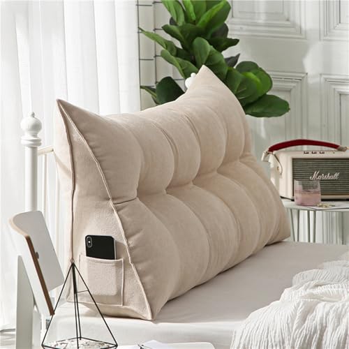 WNRLL Kissen Bett Rückenkissen Lesekissen für Bett Und Sofa Dreieckiges Rückenlehne Kissen Mit Tasche Lang Keilkissen Rückenlehne Ückenpolster,18,100x50x20cm/39x20x8in von WNRLL