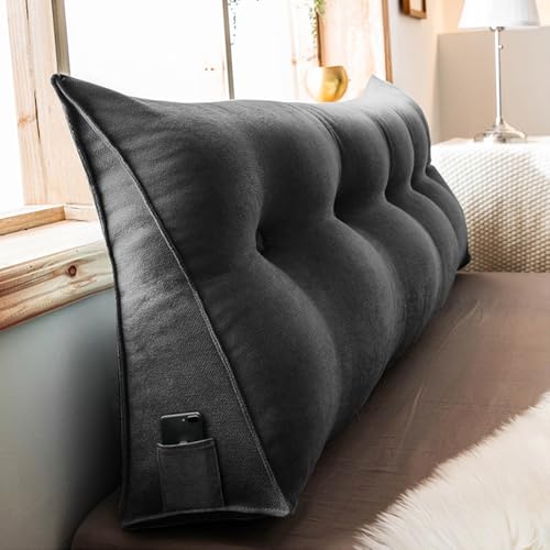 WNRLL Kissen Bett Rückenkissen Lesekissen für Bett Und Sofa Dreieckiges Rückenlehne Kissen Mit Tasche Lang Keilkissen Rückenlehne Ückenpolster,20,80x50x20cm/30x20x8in von WNRLL