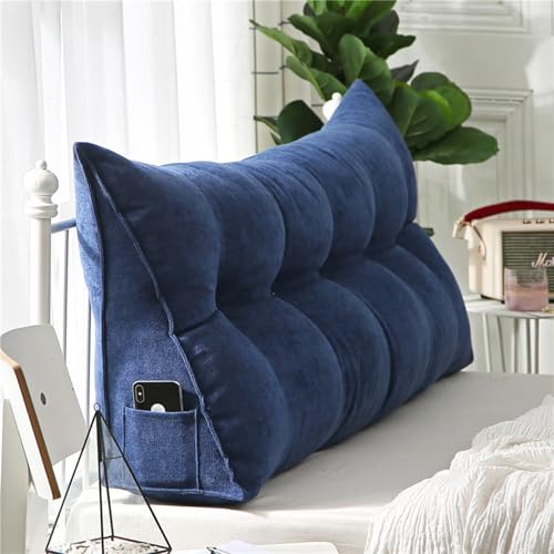 WNRLL Kissen Bett Rückenkissen Lesekissen für Bett Und Sofa Dreieckiges Rückenlehne Kissen Mit Tasche Lang Keilkissen Rückenlehne Ückenpolster,23,60x50x20cm/24x20x8in von WNRLL