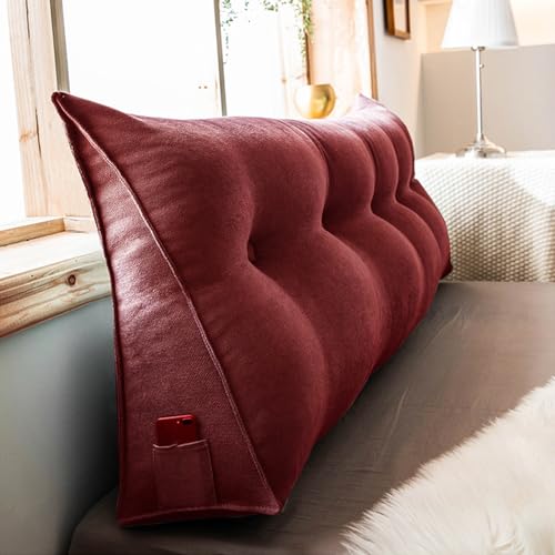WNRLL Kissen Bett Rückenkissen Lesekissen für Bett Und Sofa Dreieckiges Rückenlehne Kissen Mit Tasche Lang Keilkissen Rückenlehne Ückenpolster,28,80x50x20cm/30x20x8in von WNRLL