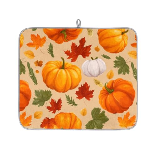 WNRRNW Abtropfmatte mit Kürbisblättern, super saugfähige Mikrofaser, rutschfeste Abtropfmatte für Geschirr, Kaffeebar und Arbeitsplatte, 40,6 x 45,7 cm von WNRRNW
