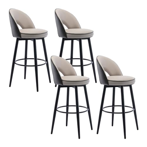 WNUOAGKZ Barhocker 360° drehbare Barhocker, 4er-Set, Barhocker in Thekenhöhe aus PU-Leder mit Metallbeinen und -rückenlehne, gepolsterter Barstuhl for Kücheninsel-Esszimmer-Pubs(Gray Khaki,62cm) von WNUOAGKZ