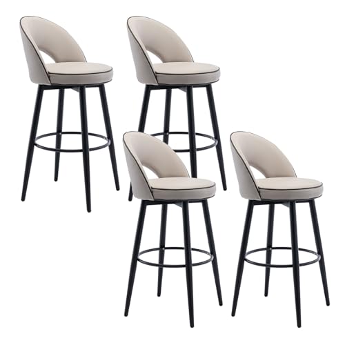 WNUOAGKZ Barhocker 360° drehbare Barhocker, 4er-Set, Barhocker in Thekenhöhe aus PU-Leder mit Metallbeinen und -rückenlehne, gepolsterter Barstuhl for Kücheninsel-Esszimmer-Pubs(Khaki 1,80cm) von WNUOAGKZ