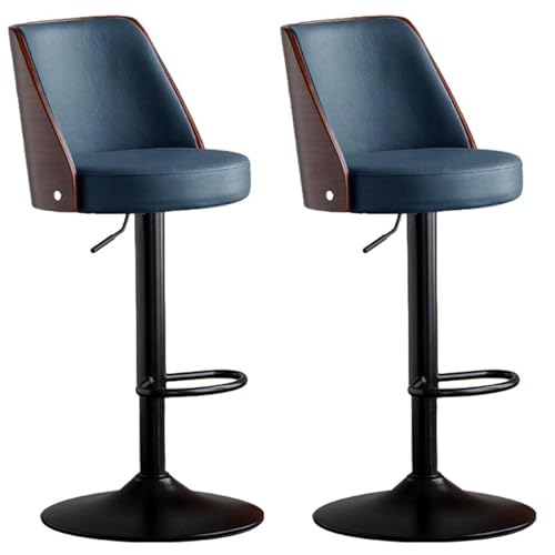 WNUOAGKZ Barhocker 360° drehbare Barhocker 2er Set, Frühstückshocker höhenverstellbar mit Tech Cloth, Küchenstühle mit Rückenlehne und 415MM Fuß(Blue,62-82cm) von WNUOAGKZ
