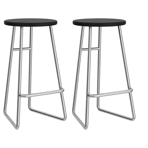 WNUOAGKZ Barhocker Barhocker 2er-Set, Barstühle aus Massivholz, runde Küchenhocker mit Fußstütze, Stabiler Stahlrahmen, for Esszimmer, Küche, Party, Frühstück(Silver Leg Black Cushion,75cm) von WNUOAGKZ
