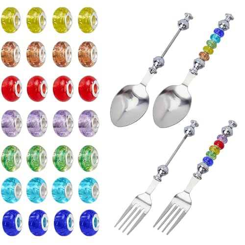 Dekorative Besteckkollektion Perlen Utensilien Und 28 Multicolor Perlen Für Esszubehör Handgefertigtes Tischgeschirr von WNXGNHO