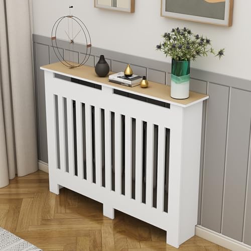 Heizkörper-Abdeckung, moderner, lackierter Schrank aus mitteldichter, Radiator Abdeckung Lamellen, für Zuhause, Büro Flur Wohnzimmer Schlafzimme(90 * 90 * 25cm/35.4 * 35.4 * 9.8in) von WNYAILLL
