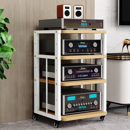 WNYAILLL 3/4-stufiger HiFi Rack mit Rädern, Audio-Video-Medienständer, Audio-Regal, Plattenspieler Tisch mit verstellbaren Ablage, für Wohnzimmer Schlafzimmer Arbeitszimmer(Yellow,80cm/31.5in) von WNYAILLL