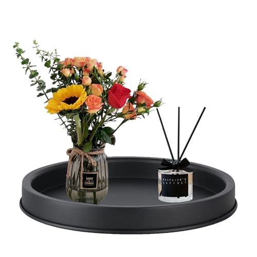 WNYDTSOG Deko-Tablett rund 30 cm schwarz, Serviertablett aus Metall, Küchentablett, Kerzenteller, Frühstückstablett, Dekotablett,Servierplatte,geeignet für Küchen, Cafés und Restaurants von WNYDTSOG