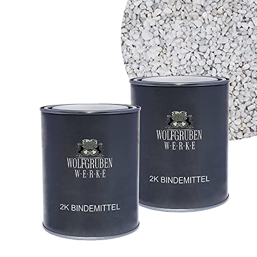 WO-WE Steinteppich SET 25kg Naturstein Marmorkies + 1,5kg Epoxidharz Bindemittel | Weiss 4-8mm von WO-WE