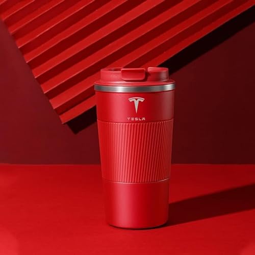 WOAFEY Edelstahl-Kaffee-Thermosflasche, für Tesla Model 3 Y S X, große Kapazität, vakuumisolierte Tasse, Wandern, tragbar,Red von WOAFEY
