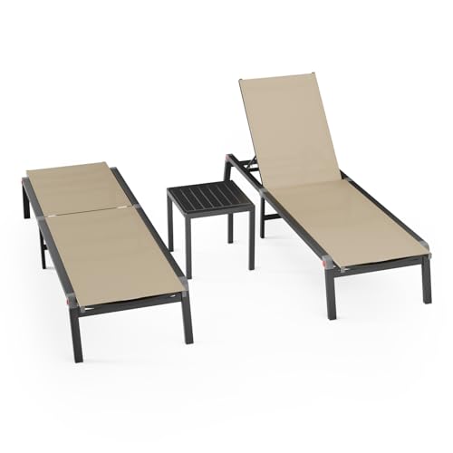 WOAJNQO Aluminium-Terrassen-Chaiselongue-Sessel, 2er-Set, mit Beistelltisch, 5-fach verstellbare Rückenlehne, faltbarer Loungesessel für den Außenbereich, Pool-Lounge-Sessel für Pool, Rasen, Deck WOAJNQO Aluminium-Terrassen-Chaiselongue-Sessel, 2er-Set, mit Beistelltisch, 5-fach verstellbare Rückenlehne, faltbarer Loungesessel für den Außenbereich, Pool-Lounge-Sessel für Pool, Rasen, Deck von WOAJNQO