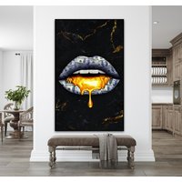 Abstrakte Lippen Des Mundes Geld Schwarz Gold Leinwand Wand Kunst Bild Von Tapete Foto Shop Rahmen Home Interior Deco Riesen Extra Groß von WOANUK