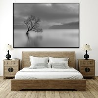 Gerahmte Leinwand, Leinwanddruck, Fotografie, Leinwand Kunst, Landschaft, Schwarz Weiß, Baum, Wasser, See, Extra Groß, Bild, Druck von WOANUK