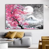 Kirschblüte, Floral, Leinwandblume, Berg, Mond, Kauf Leinwand, Leinwanddruck, Rahmen Schnee Leinwand Uk, Wandkunst, Uk von WOANUK