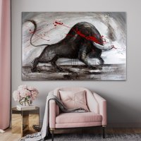 Leinwand Skizze, Leinwanddruck, Stierkampf, Bilderdruck, Leinwand, Corrida, Wandkunst, Banksy, Abstrakt, Grau, Schwarz, Druck, Bild von WOANUK