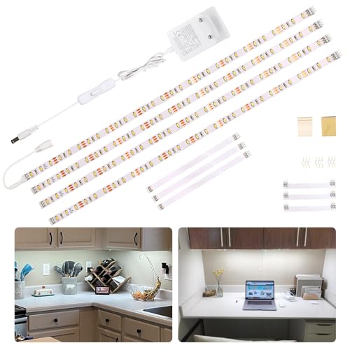 WOBANE Unterbauleuchte Küche LED, 4 * 50cm LED Schrankbeleuchtung mit Schalter,12V LED küchenbeleuchtung,LED Leiste Küche,für Schrank,Regale,Vitrinen,Kleiderschrank,120LEDs,6000K Kaltweiss,4er Set von WOBANE