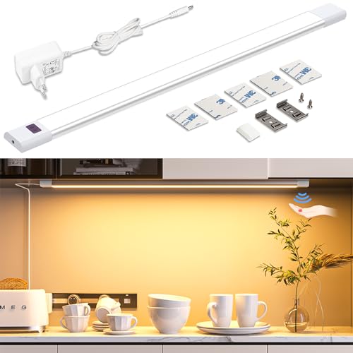 WOBANE 60cm LED Unterbauleuchte Küche,Dimmbare LED Schrankbeleuchtung mit Sensor,Handbewegung Aktiviert,Küchenleuchte unterbau,für Küche,Schrank,Regale,Vitrinen,Kleiderschrank,Hell Warmweiß 2700K von WOBANE