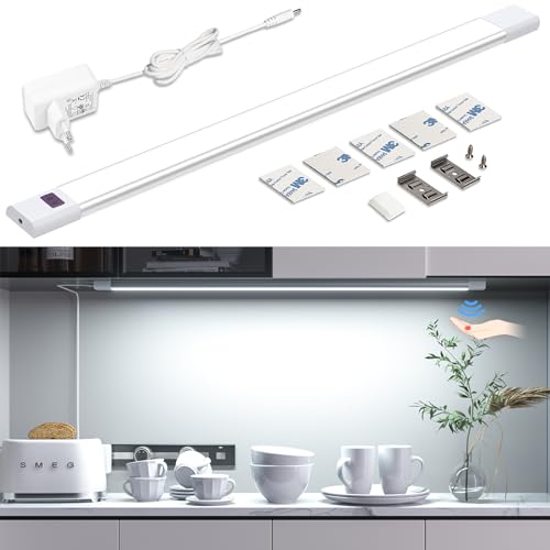 WOBANE 60cm Unterbauleuchte küche LED Dimmbar,Heller Lichtleiste mit Berührungsloser Sensor,LED küchenbeleuchtung unterbau,Kaltweiss Unterschrank Beleuchtung für Schrank,Regale,Werkbank,Kleiderschrank von WOBANE