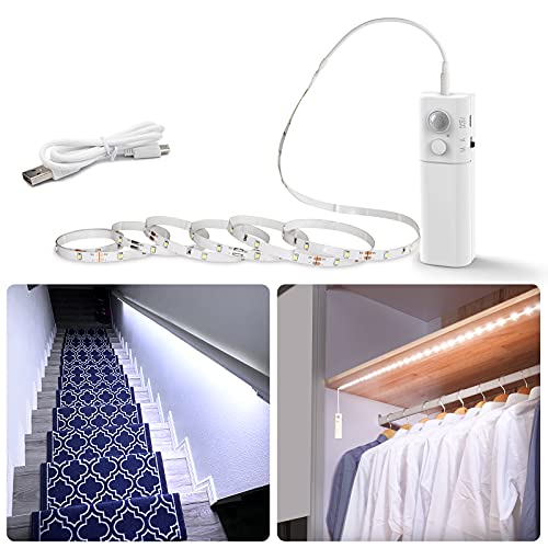 WOBANE LED Band mit Bewegungsmelder, Wiederaufladbar Kleiderschrank Beleuchtung,2m LED Sensor Licht Schrankleuchten, LED Schrankbeleuchtung für Küche,Kleiderschrank,Treppe,Bett,6000K Weiß,1 pack von WOBANE