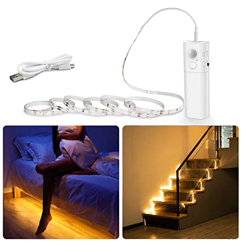 WOBANE LED Band mit Bewegungsmelder, Wiederaufladbar Kleiderschrank Beleuchtung,2m LED Sensor Licht Schrankleuchten, LED Schrankbeleuchtung für Küche,Kleiderschrank,Treppe,Bett,2700K Warmweiß,1 pack von WOBANE