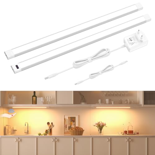 WOBANE LED Unterbauleuchte Küche,2 * 60cm Dimmbare LED Schrankbeleuchtung mit Sensor,Handbewegung Aktiviert,Küchenleuchte unterbau,für Küche,Schrank,Regale,Vitrinen,Kleiderschrank,Hell Warmweiß 2700K von WOBANE