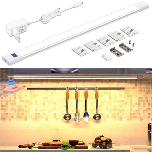 WOBANE LED Unterbauleuchte Küche,60cm Dimmbare LED Schrankbeleuchtung mit Sensor,Handbewegung Aktiviert,Küchenleuchte unterbau,für Küche,Schrank,Regale,Vitrinen,Kleiderschrank,Hell Warmweiß 2700K von WOBANE