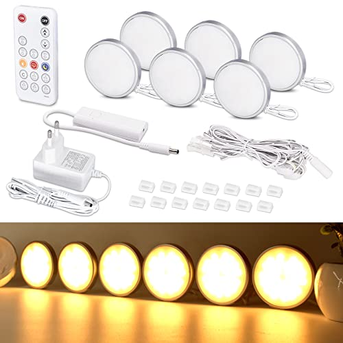 WOBANE LED Unterbauleuchte Küche,6er Schrankleuchten LED Dimmbar,Heller LED Vitrinenbeleuchtung mit Fernbedienung,küchenbeleuchtung für Küche,Schrank,Regale,2700K Warmweiß,168 LEDs,Timing von WOBANE