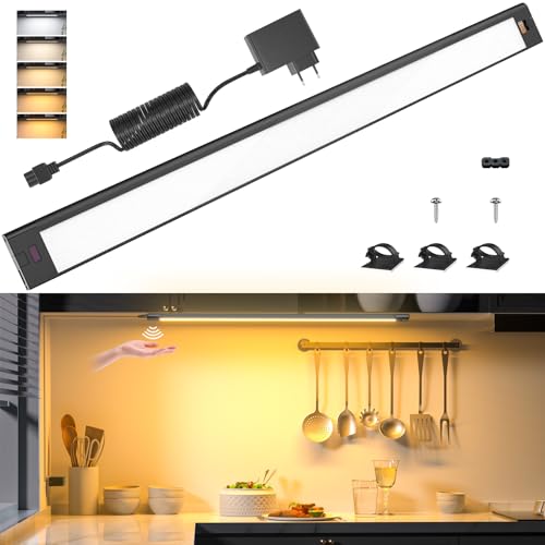 WOBANE LED Unterbauleuchte Küche,Dimmbare 60cm LED Schrankbeleuchtung mit Sensor,Handbewegung Aktiviert,Küchenleuchte für Küche,Schrank,Regale,Vitrinen,Kleiderschrank,112LEDs,2700K bis 6000K,Schwarz von WOBANE