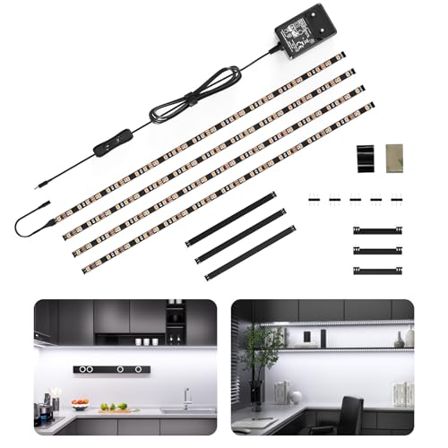 WOBANE Unterbauleuchte Küche LED, 4 * 50cm LED Schrankbeleuchtung mit Schalter,12V LED küchenbeleuchtung,LED Leiste Küche,für Schrank,Regale,Vitrinen,Kleiderschrank,120LEDs,6000K Kaltweiss,Schwarz von WOBANE