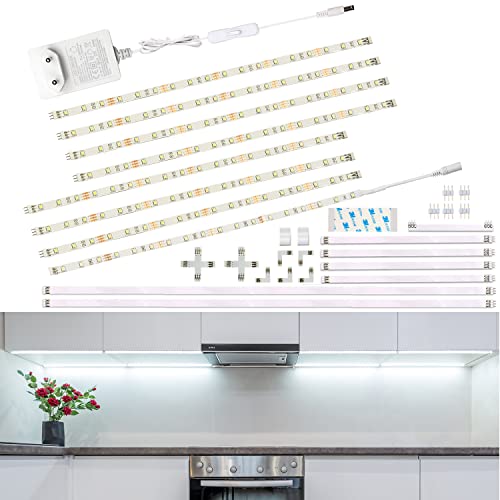 WOBANE Unterbauleuchte Küche LED,8 * 30cm LED Schrankbeleuchtung mit Lang verbinder,12V LED küchenbeleuchtung,LED Leiste Küche,für Schrank,Regale,Vitrinen,Kleiderschrank,144LEDs,6000K Kaltweiss von WOBANE