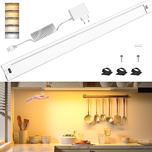 WOBANE Unterbauleuchte küche LED Dimmbar,5 Lichtfarben,60cm LED Lichtleiste mit Berührungsloser Sensor,Heller LED küchenbeleuchtung,Unterschrank Beleuchtung für Schrank,Werkbank,Regale,1400Lumen von WOBANE