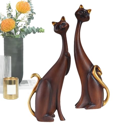 WOBBLO Katzenfiguren, kleine abstrakte Katzenfiguren – bunte Katzenstatue, 2-teiliges Set, Skulpturen von Katzenpaaren in Ölgemälde, moderne Figuren aus Kunstharz für die von WOBBLO
