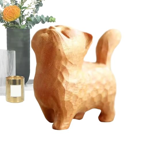 WOBBLO Kleine Katzenstatuen - Handgefertigte niedliche hölzerne Katzenstatue-Dekoration,Multifunktionale Katzenfiguren zum Sammeln, handgeschnitzte Katzenfiguren aus Holz für Wohnzimmer, Schlafzimmer von WOBBLO