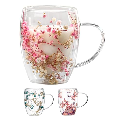 WOBBLO Tasse mit Trockenblumen, Kaffeetasse, 350 ml, doppelwandig, Espressotasse für Stiefmutter, Geburtstag, Muttertag, Geschenk zum Abschluss, Kaffeetasse aus Glas von WOBBLO