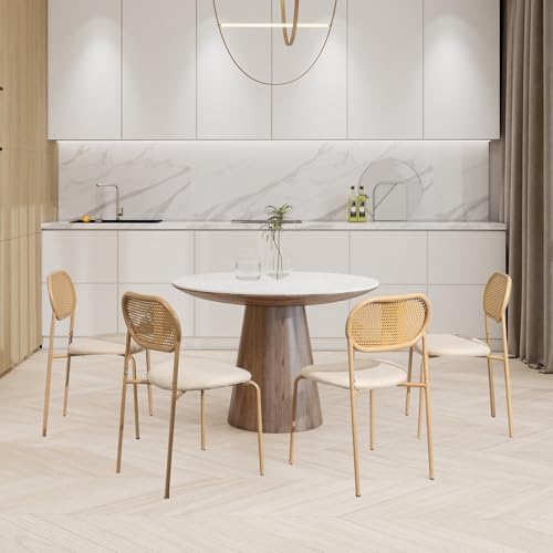 Set mit 4 Esszimmerstühlen, Rattan-Esszimmerstuhl mit Rückenlehne und Beinen aus Metall, moderner Küchenstuhl für Esszimmer, Wohnzimmer, Schlafzimmer (Holzfarbe - 2, 4 Stück) von WOBOPCG