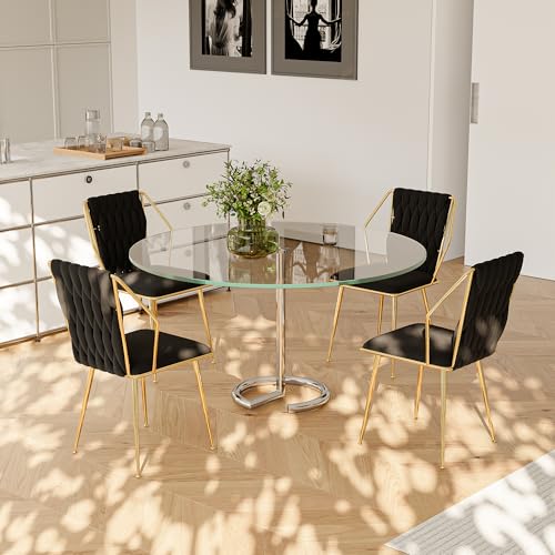 Esszimmerstühle, 4 Stück, Samt mit Rückenlehne aus Samt und Beinen aus Metall, moderner Küchenstuhl für Wohnzimmer, Schlafzimmer (Schwarz, 5, 4 Stück) von WOBOPCG