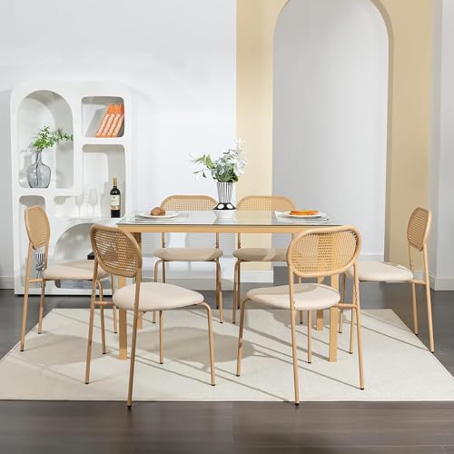 Set mit 6 Esszimmerstühlen, Rattan-Esszimmerstuhl mit Rückenlehne und Beinen aus Metall, moderner Küchenstuhl für Esszimmer, Wohnzimmer, Schlafzimmer (Holzfarbe - 2, 6 Stück) von WOBOPCG