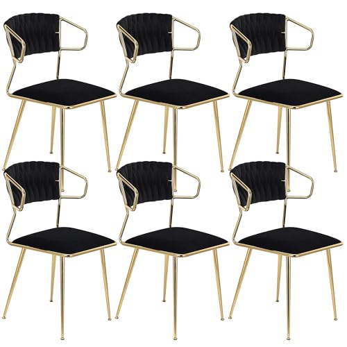 WOBOPCG 6 Esszimmerstühle, Esszimmerstuhl aus Samt mit Rückenlehne aus Samt und Beinen aus Metall, modern, Küchenstuhl, für Wohnzimmer, Schlafzimmer (schwarz, 3, 6 Stück) von WOBOPCG