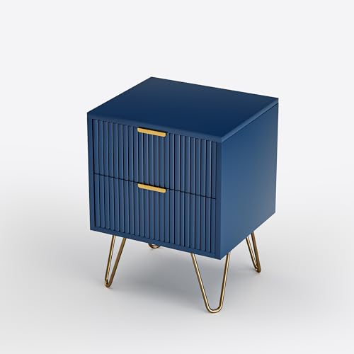 WOBOPCG Nachttisch 1er Set,Nachtschrank mit 2 Schubladen,Nachtkommode mit Metallfüßen,Modern Nachtkästchen,Sofatisch Beistelltisch,Sofatisch mit Beine für Schlafzimmer, Wohnzimmer (1pcs+Marineblau) von WOBOPCG