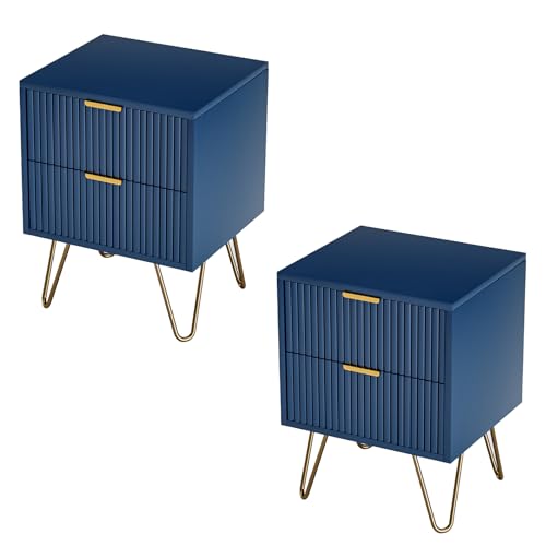 WOBOPCG Nachttisch 2er Set,Nachtschrank mit 2 Schubladen,Nachtkommode mit Metallfüßen,Modern Nachtkästchen,Sofatisch Beistelltisch,Sofatisch mit Beine für Schlafzimmer, Wohnzimmer (2pcs+Marineblau) WOBOPCG Nachttisch 2er Set,Nachtschrank mit 2 Schubladen,Nachtkommode mit Metallfüßen,Modern Nachtkästchen,Sofatisch Beistelltisch,Sofatisch mit Beine für Schlafzimmer, Wohnzimmer (2pcs+Marineblau) von WOBOPCG